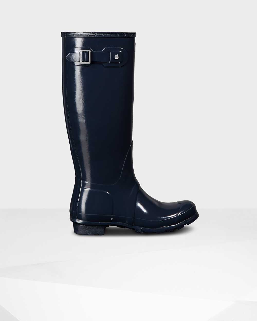 Hunter Original Tall Gloss Women's Rain Boots NZ-68357H Navy